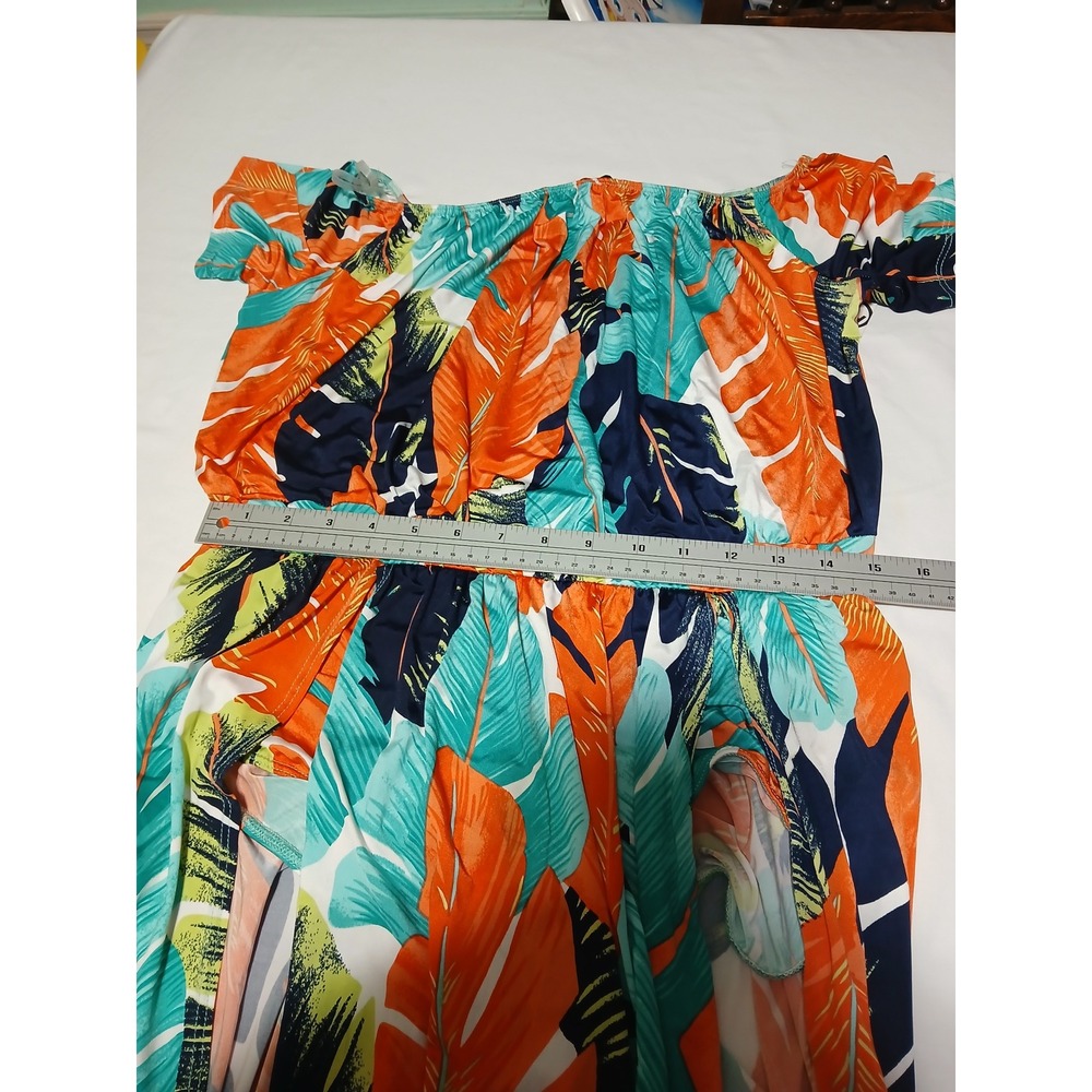 Fashion to Figure Off Shoulder Tropical Maxi Dress with Bodysuit Size 1 Orange - Picture 6 of 13